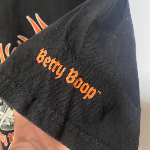 Betty Boop Graphic T-Shirt Biker Tee Flames Retro Black Motorcycle Print Sz XL - Picture 5 of 8
